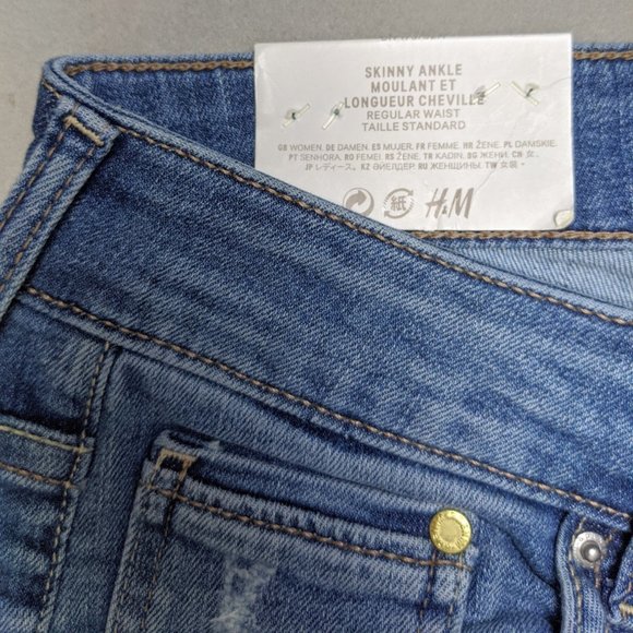 NWT H&M Medium Wash Skinny Zipper Ankle Jeans 32 - Picture 6 of 8